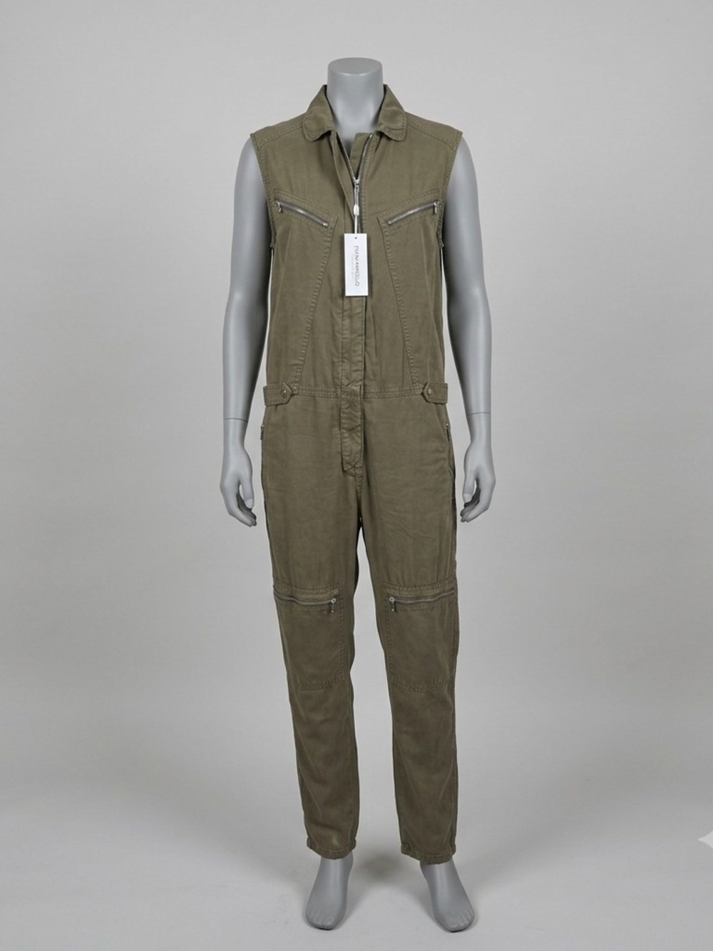 Sleeveless Olive Zip-Front Utility Jumpsuit
